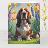 Basset Hound-hond lente bloemen schilderij  Kaart (Gele Bloem)