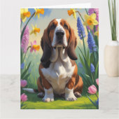 Basset Hound-hond lente bloemen schilderij  Kaart (Voorkant)