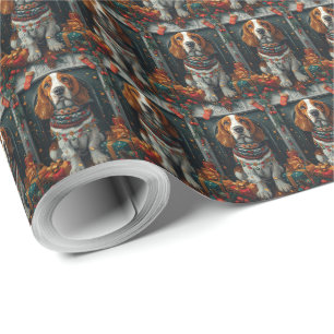Basset Hound Hond met kerstcadeaus open haard Cadeaupapier