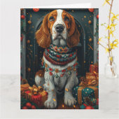 Basset Hound Hond met kerstcadeaus open haard Kaart (Gele Bloem)