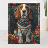 Basset Hound Hond met kerstcadeaus open haard Kaart (Voorkant)