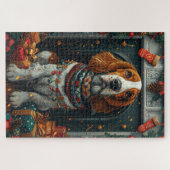 Basset Hound Hond Met Kerstcadeaus Open Haard Legpuzzel (Horizontaal)