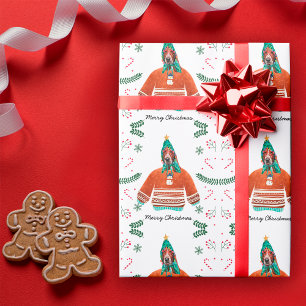 Basset Hound-hond met kersttrui Festive Cadeaupapier