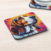 Basset Hound hond met kleurrijke achtergrond Bier Onderzetter (Linkerzijde)