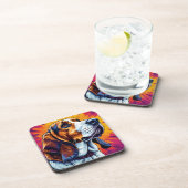 Basset Hound hond met kleurrijke achtergrond Bier Onderzetter (Rechterzijde)