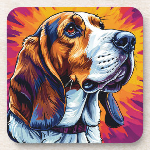 Basset Hound hond met kleurrijke achtergrond Bier Onderzetter