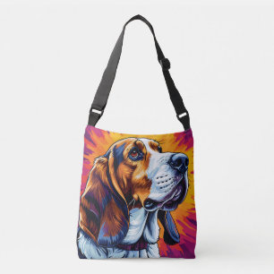 Basset Hound hond met kleurrijke achtergrond Crossbody Tas