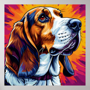 Basset Hound hond met kleurrijke achtergrond Poster