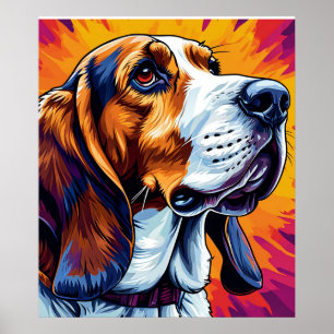Basset Hound hond met kleurrijke achtergrond Poster