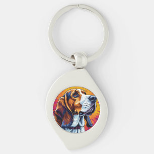 Basset Hound hond met kleurrijke achtergrond Sleutelhanger