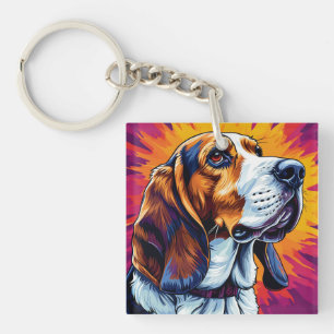 Basset Hound-hond met kleurrijke achtergrond Sleutelhanger