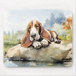 Basset Hound Hond Ontspannen In Tuin Dier Fun Hap Muismat