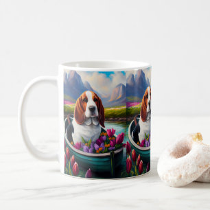 Basset Hound-hond op een peddel: een landschappeli Koffiemok