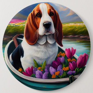 Basset Hound-hond op een peddel: een landschapsavo Ronde Button 6,0 Cm