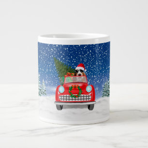 Basset Hound-hond rijdt auto in sneeuw Kerstmis Grote Koffiekop