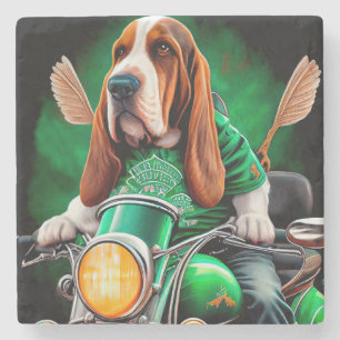 Basset Hound-hond rijdt op fiets St. Patrick's Day Stenen Onderzetter