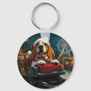 Basset Hound Hond Roller Coaster Kerstmis Sleutelhanger