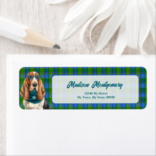 Basset Hound Hond Teal Geruite Monogram Adres Etiket