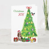 Basset Hound Hond, Vogel en Kerstboom Feestdagen Kaart (Voorkant)