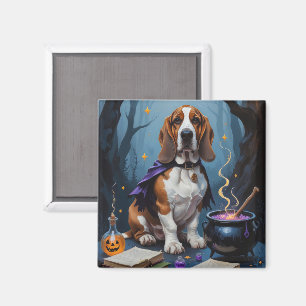 Basset Hound Hond Whimsical Halloween Schilderij Magneet