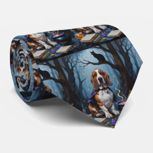 Basset Hound Hond Whimsical Halloween Schilderij Stropdas
