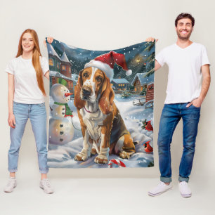 Basset Hound Hond Winter Wonderland Kerstvreugde Fleece Deken