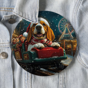 Basset Hound Honden Achtbaan Kerstmis Ronde Button 6,0 Cm