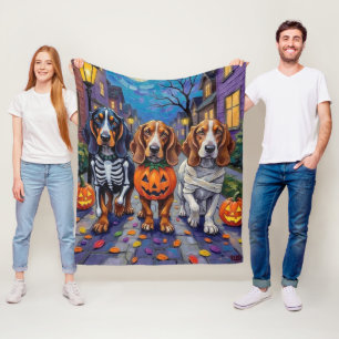 Basset Hound Honden gaan langs voor Trick-or-Treat Fleece Deken