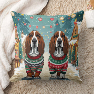 Basset Hound Honden Kerst Sneeuw Vakantie Kussen