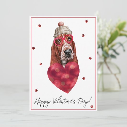 Basset Hound Hondenliefhebber Valentijn Cadeau Feestdagenkaart (Staand voorkant)
