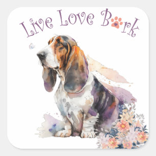 Basset Hound Hondenmoeder Bloem Vierkante Sticker