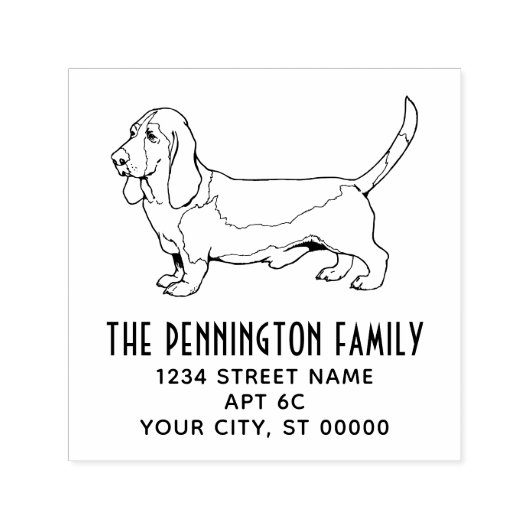 Basset Hound hondennaam retouradres  Zelfinktende Stempel (Design)