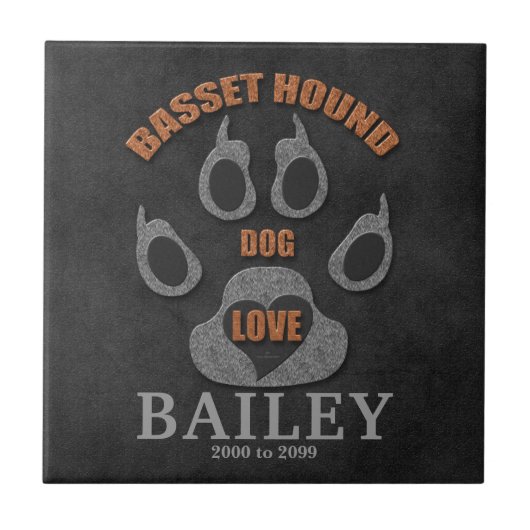 Basset Hound Hondenras Memorial Tile Tegeltje (Voorkant)