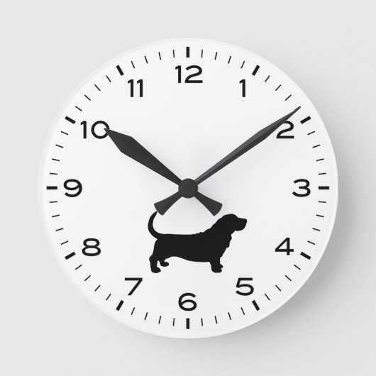 Basset Hound Hondenras Silhouette Ronde Klok (Voorkant)