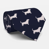 Basset Hound Hondenras Silhouettes Pattern Blue Stropdas (Opgerold)