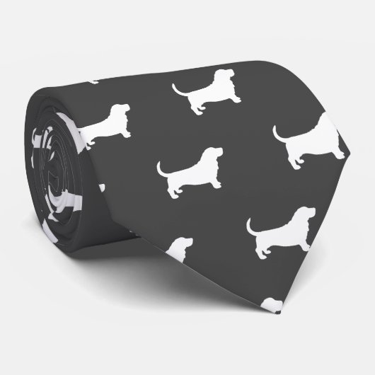 Basset Hound Hondenras Silhouettes Pattern Grey Stropdas (Opgerold)