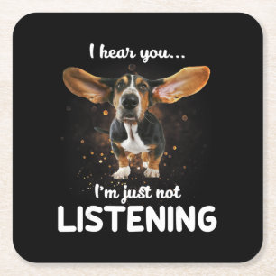 basset hound ik hoor dat je niet luistert kartonnen onderzetters