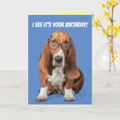 Basset Hound Ik zie dat het jouw verjaardag is Kaart (Gele Bloem)