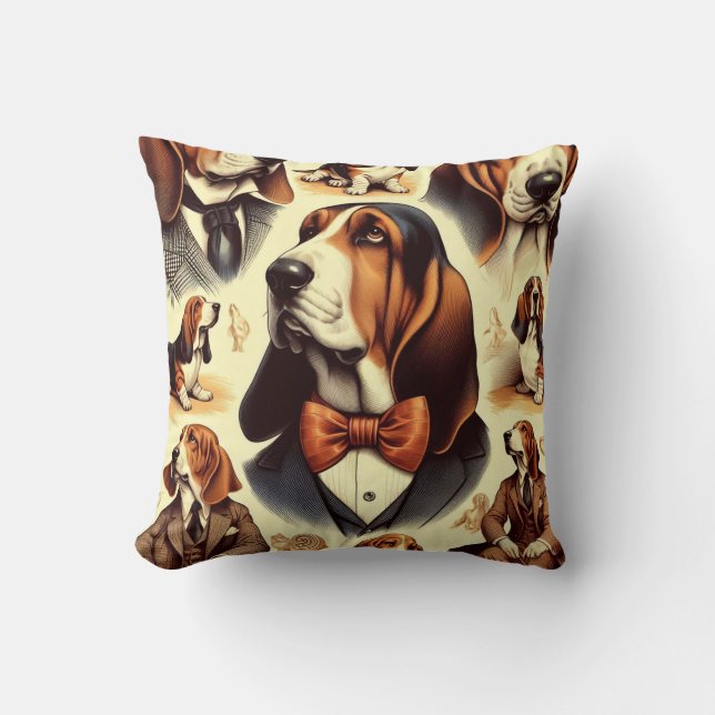  Basset Hound Illustratie Kussen (Voorkant)