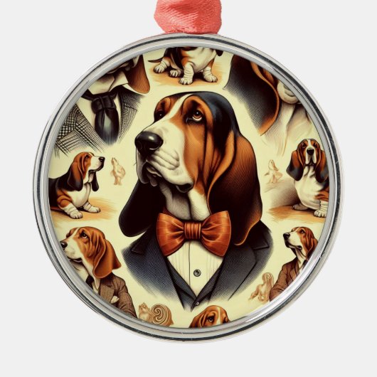  Basset Hound Illustratie Metalen Ornament (Voorkant)