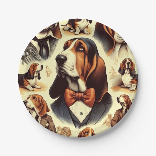  Basset Hound Illustratie Papieren Bordje (Voorkant)