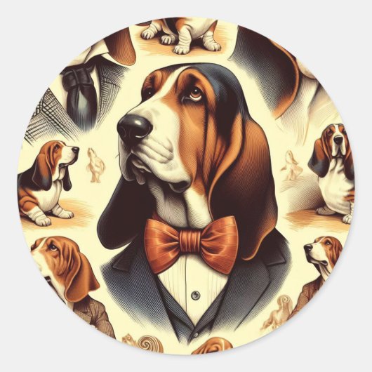 Basset Hound Illustratie Ronde Sticker (Voorkant)