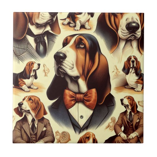  Basset Hound Illustratie Tegeltje (Voorkant)