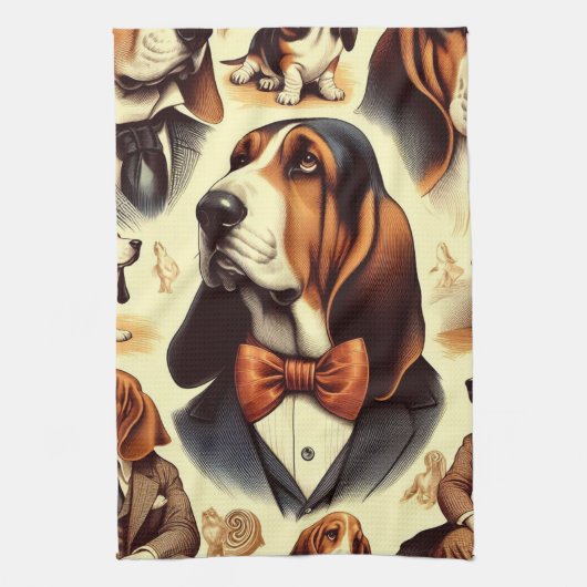  Basset Hound Illustratie Theedoek (Verticaal)