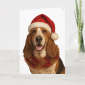 Basset Hound in a Santa hat Christmas card Kaart (Voorkant)