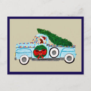 Basset Hound in antieke pick-uptruck met Kerstmis Briefkaart