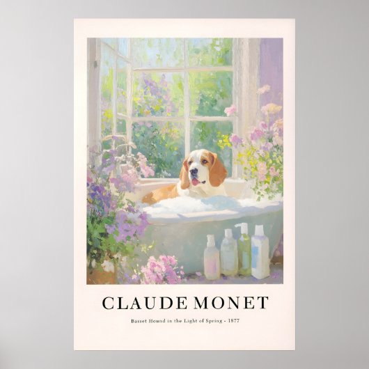 Basset Hound in Bathtub Poster Monet Style (Voorkant)