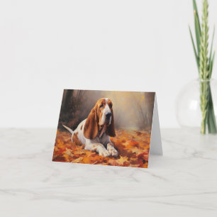 Basset Hound in de herfstbladeren vallen inspirere Kaart