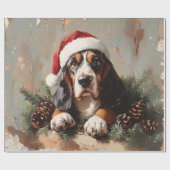 Basset Hound in een Santa Hat olieverfschilderij D Cadeaupapier (Vlak)