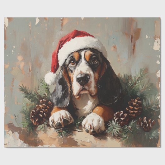 Basset Hound in een Santa Hat olieverfschilderij D Cadeaupapier (Vlak)